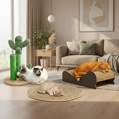 Griffoir chat carton, tapis et poteau cactus-chatcharme