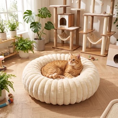 Animal dans son coussin pour Chat en coloris beige