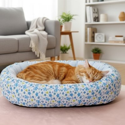 Coussin pour Chat avec motif floral bleu