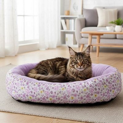 Coussin pour Chat rebords surélevés de couleur mauve floral