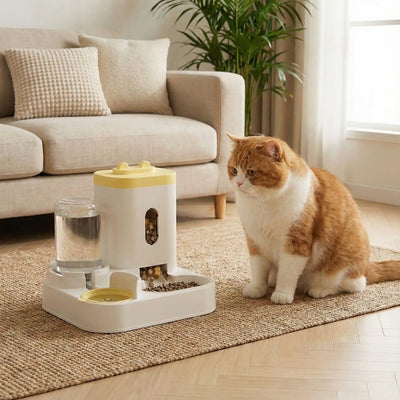 distributeur croquette chat 2 en 1 chat regarde