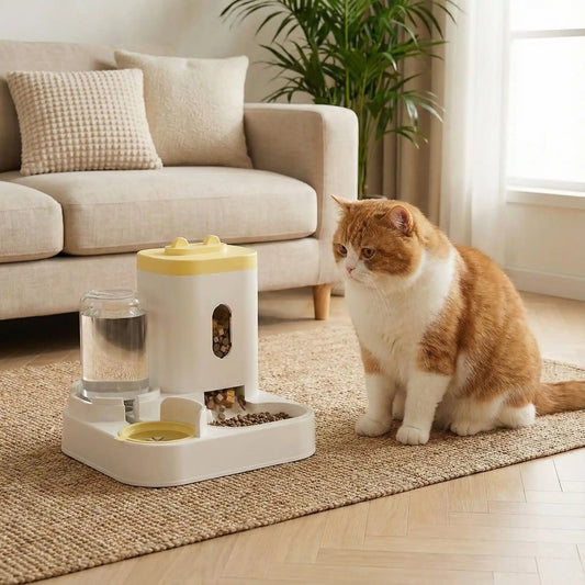 distributeur croquette chat 2 en 1 chat regarde