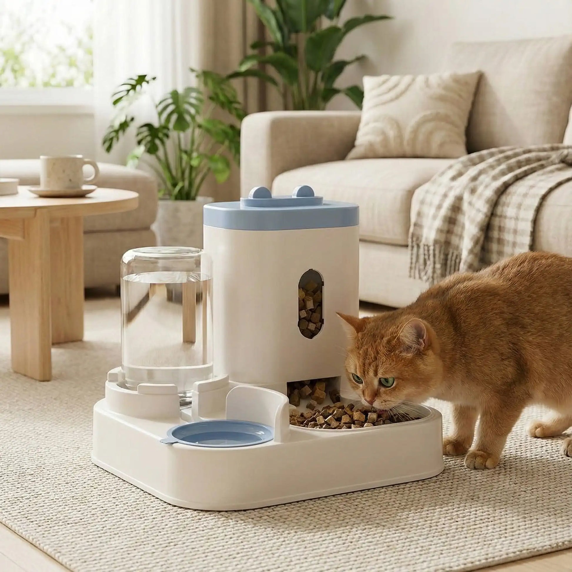 distributeur croquette chat double gamelle avec fontaine