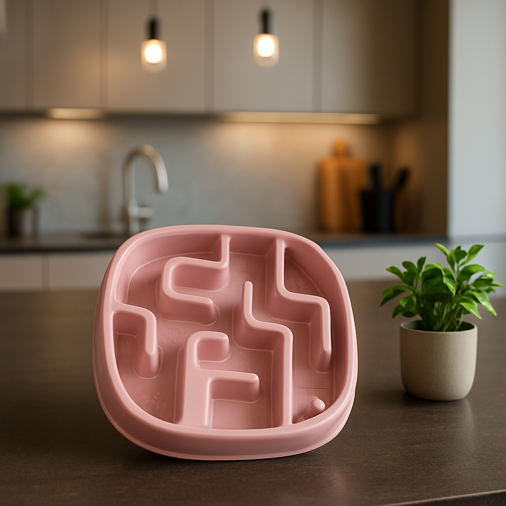 Gamelle anti glouton chat plastique alimentaire rose