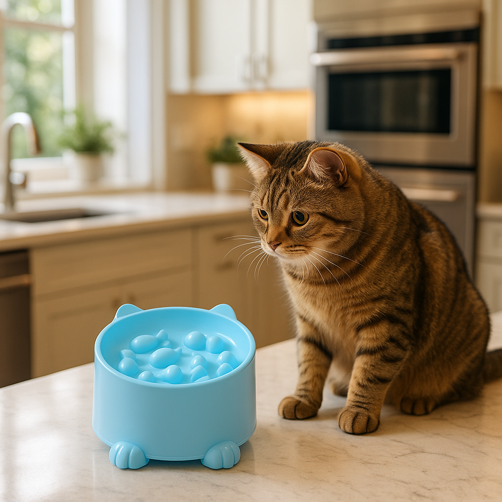 Gamelle anti glouton chat relief bleu