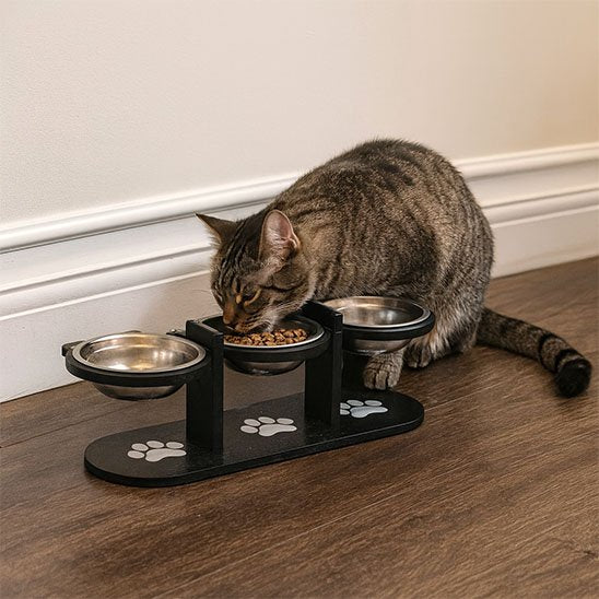 Gamelle Chat surélevée bois 3 niveaux avec support ergonomique