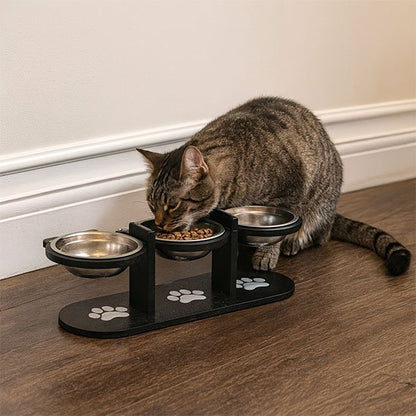 Gamelle Chat surélevée bois 3 niveaux avec support ergonomique