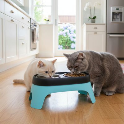 Gamelle Chat surélevée double avec bols inox et hauteur ergonomique 14cm