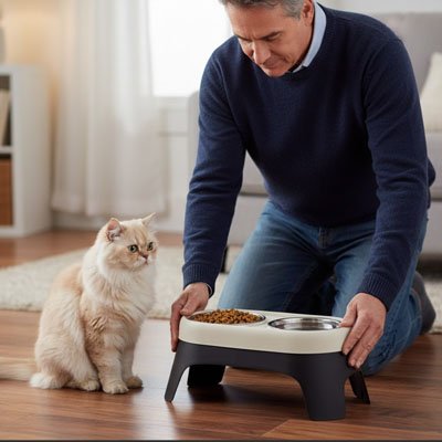 Gamelle Chat surélevée ergonomique double noir - Bols inox amovibles et base antidérapante