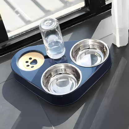 gamelle double chat avec distributeur d'eau automatique et bols inox amovibles