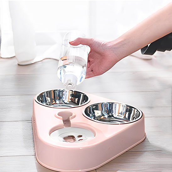 gamelle double chat facile à nettoyer avec bols inox amovibles et réservoir d'eau