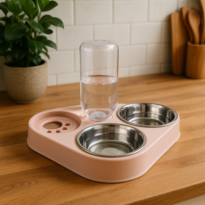 gamelle double chat rose ergonomique