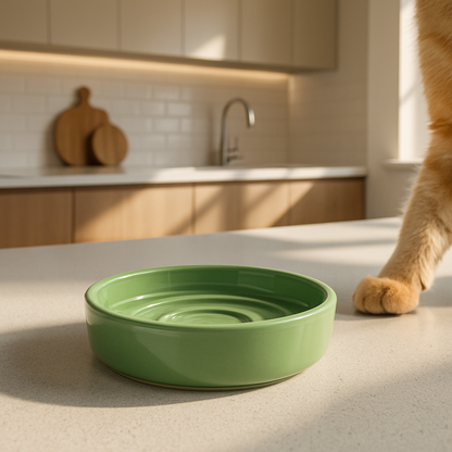 Gamelle pour chat anti glouton verte céramique