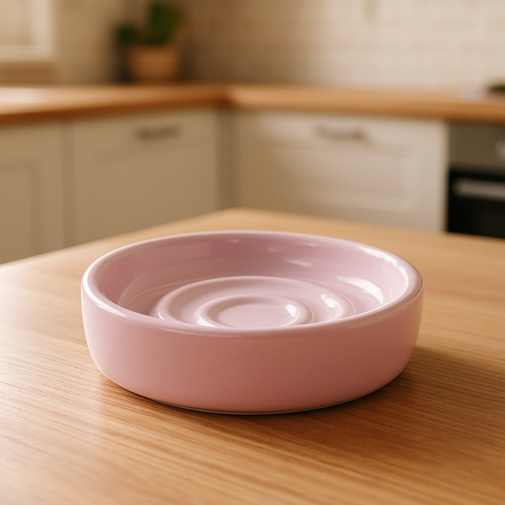 Gamelle pour chat rose anti glouton céramique