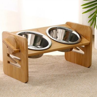 Gamelle pour chat surélevée inclinable, réduit tensions cervicales, double bol inox amovible