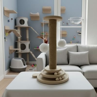 Griffoir pour chat boule integre base     