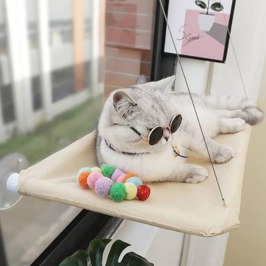 hamac chat fenetre beige cadre plastique epais