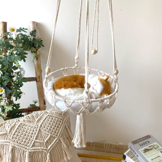 hamac chat macrame blanc