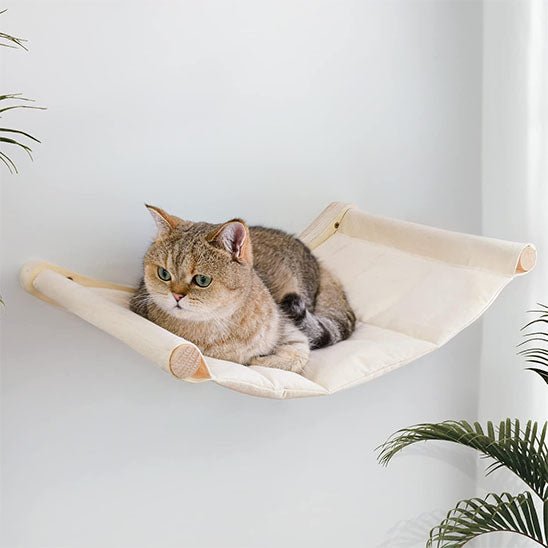 hamac chat mural bois naturel tissu coton