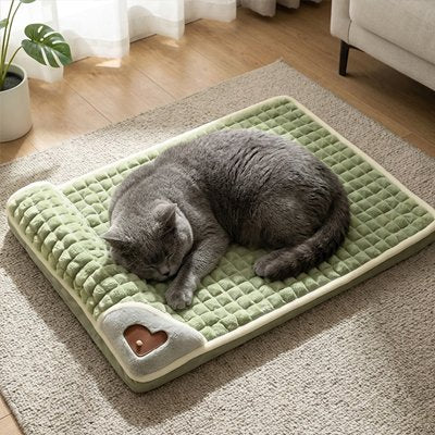 Lit pour Chat  avec oreiller intégré amovible et revêtement peluche coton