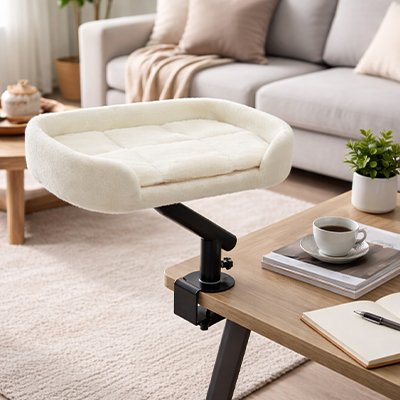 Lit pour Chat beige fixation pince table sans perçage