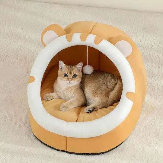 lit pour chat beige coussin beige