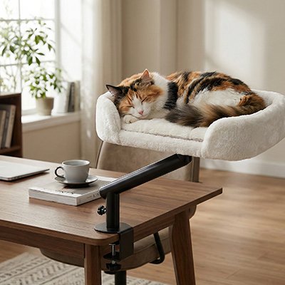 Lit pour Chat en hauteur avec bordures rembourées coloris beige