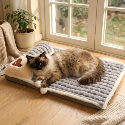 Lit pour Chat gris avec matelas orthopédique peluche prémium
