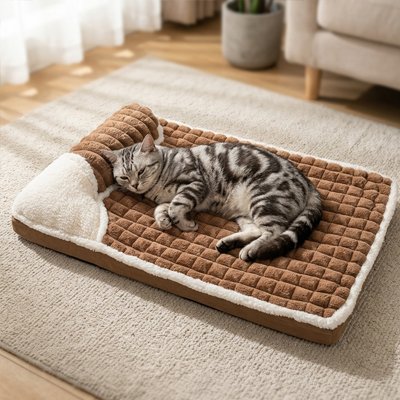 Lit pour Chat mémoire de forme antidérapant marron