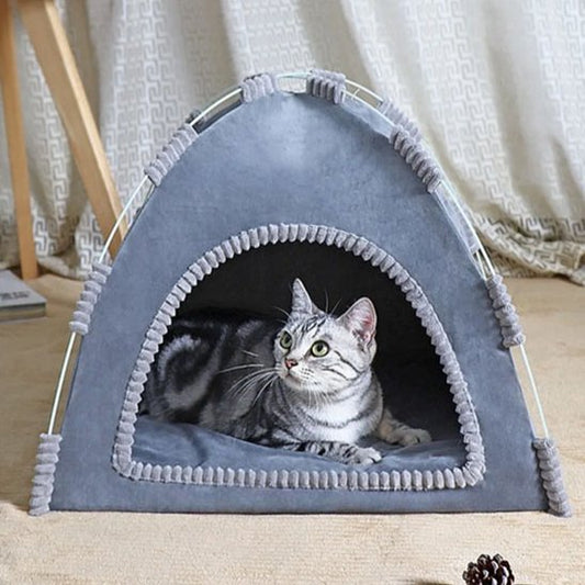 maison pour chat grise forme tente