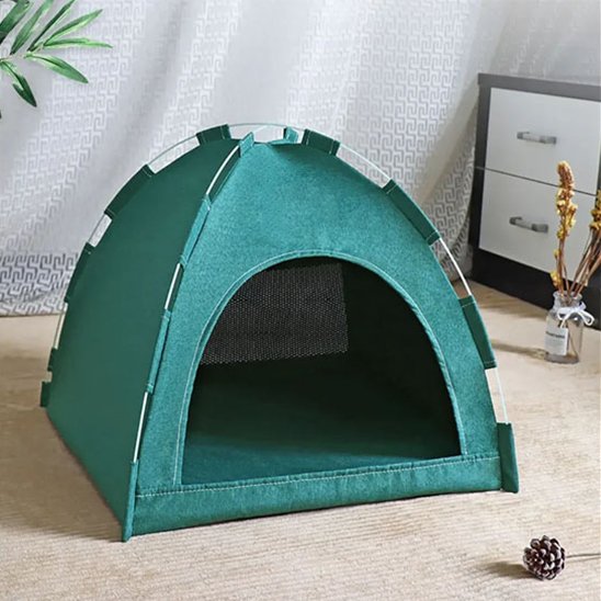 maison pour chat verte forme tente
