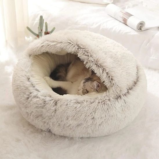 niche pour chat marron peluche