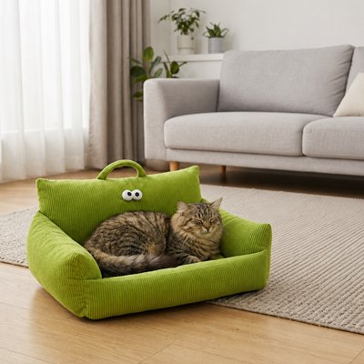 Panier Chat avec poignée de transport coloris vert