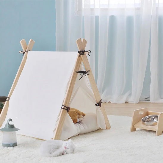 panier pour chat en bois et tissu