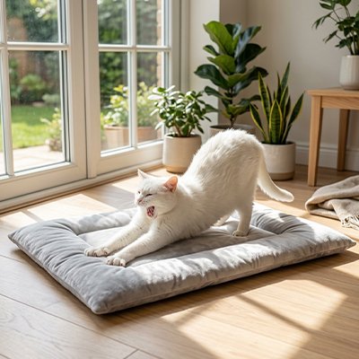 Tapis Chat confortable installé près d’une fenêtre dans un salon lumineux 