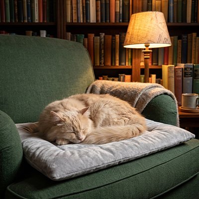 Tapis Chat moelleux gris avec félin allongé sur un fauteuil